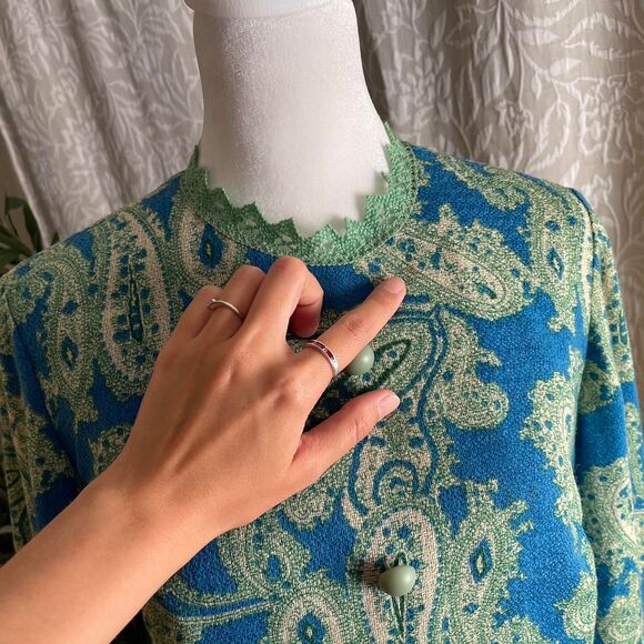 Vintage‎ 60s Roos Atkins Mod Green & Blue Paisley Groovy Funky Shift Dress Sz 11 - Picture 4 of 8